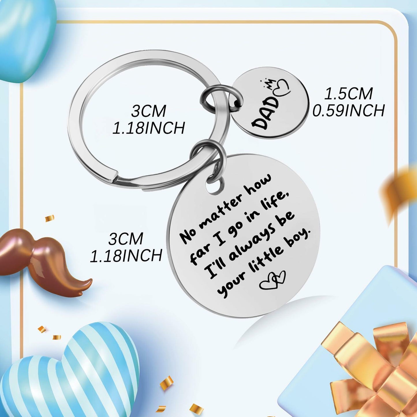 URECOVER Silver Stainless Steel Engraved Keychain for Dad from Son Hearts