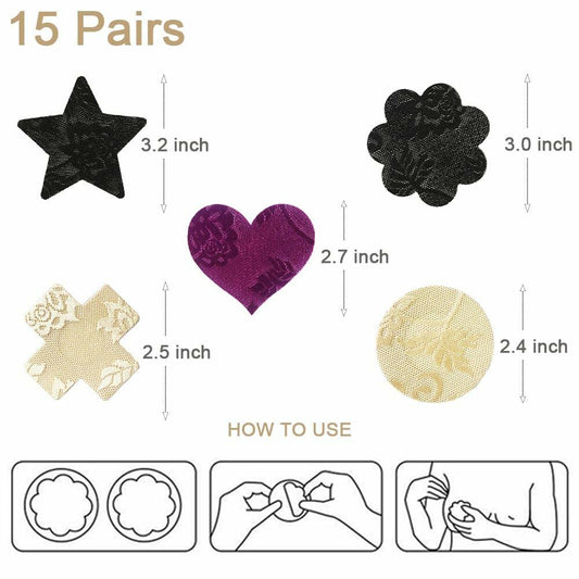 JROZXF Lace Nipple Pasties Adhesive Disposable Bra Covers 15 Pairs Size 3.2inch