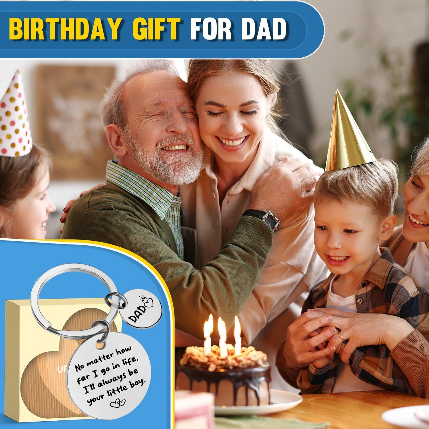 URECOVER Silver Stainless Steel Engraved Keychain for Dad from Son Hearts