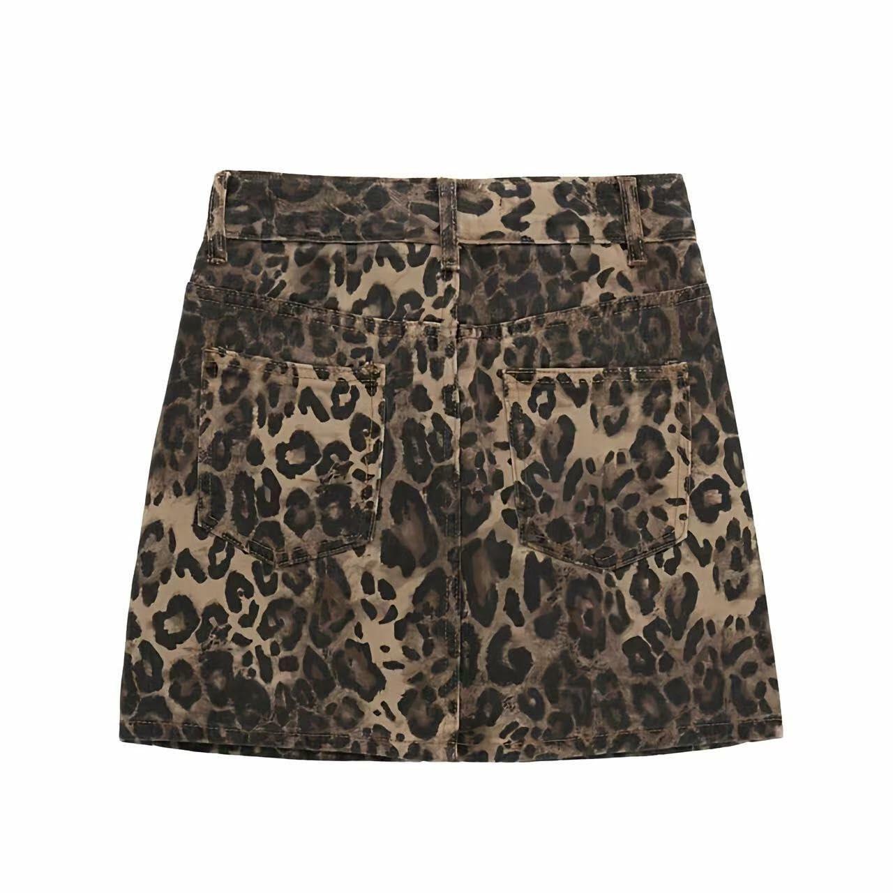 TYSSEDAL Women's Leopard Print Denim Mini Skirt High Waisted Small