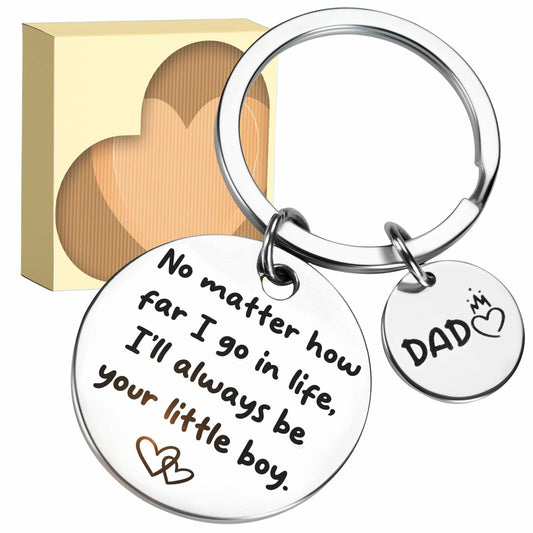 URECOVER Silver Stainless Steel Engraved Keychain for Dad from Son Hearts