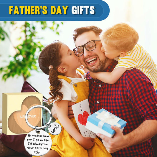 URECOVER Silver Stainless Steel Engraved Keychain for Dad from Son Hearts