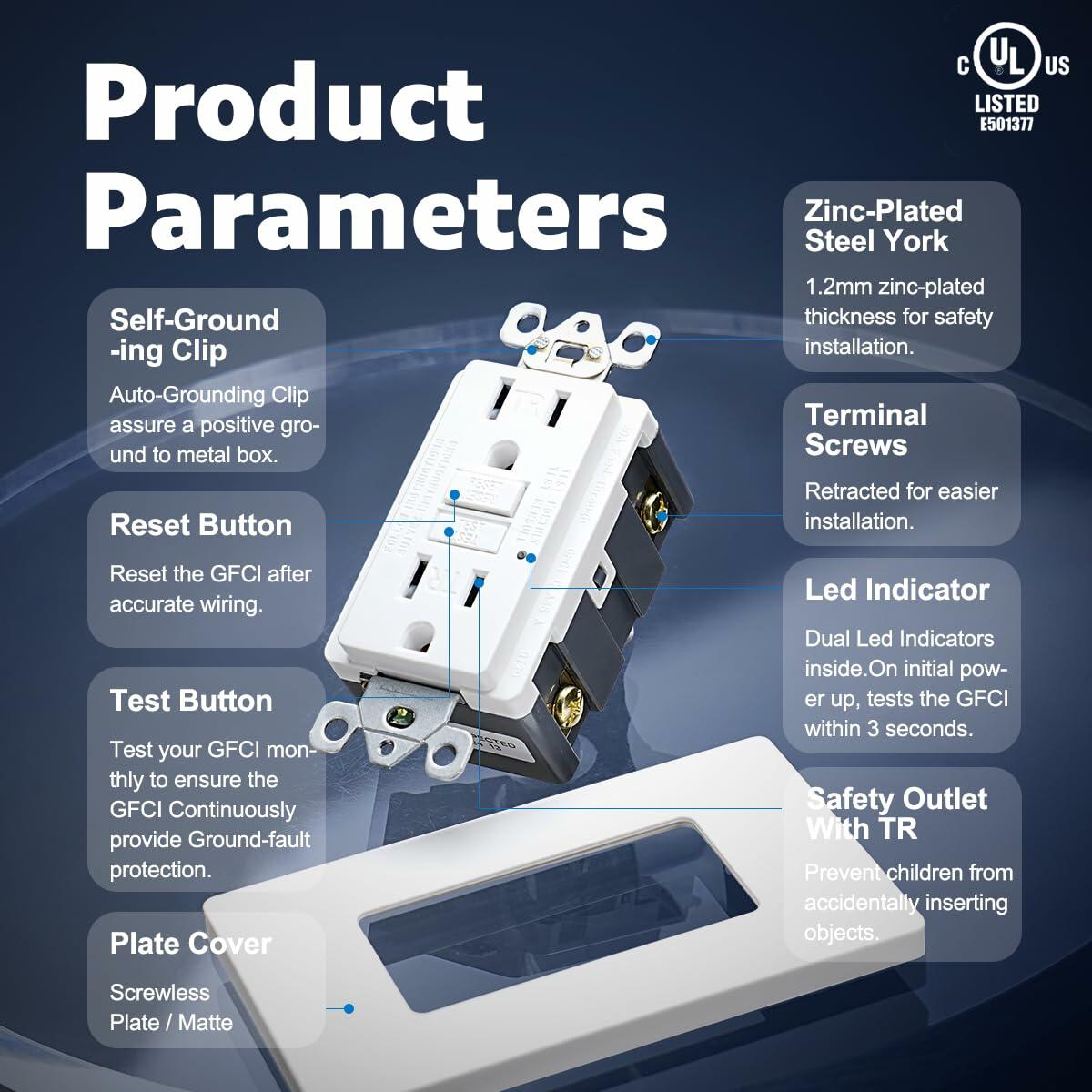 Joyhope 15 Amp GFCI TR Tamper-Resistant Outlet Self-Test Matte White 2 Pack