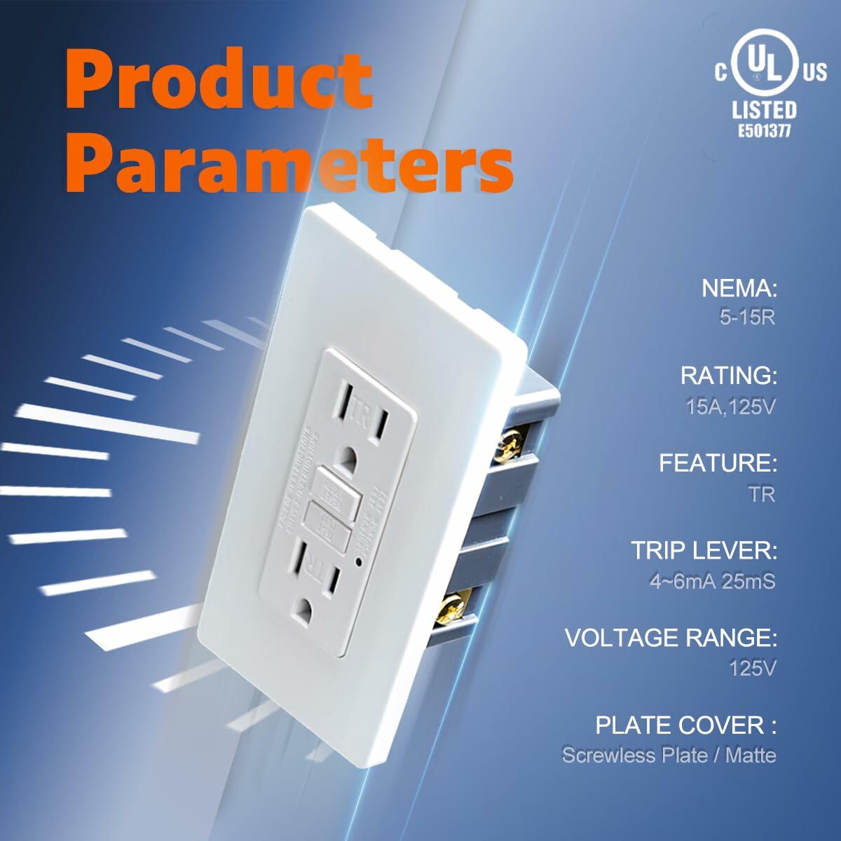 Joyhope 15 Amp GFCI TR Tamper-Resistant Outlet Self-Test Matte White 2 Pack