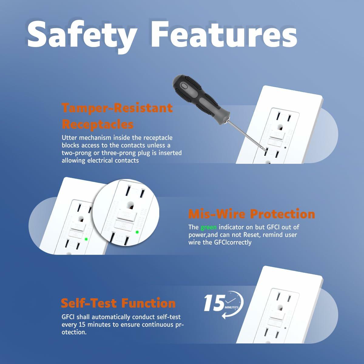 Joyhope 15 Amp GFCI TR Tamper-Resistant Outlet Self-Test Matte White 2 Pack