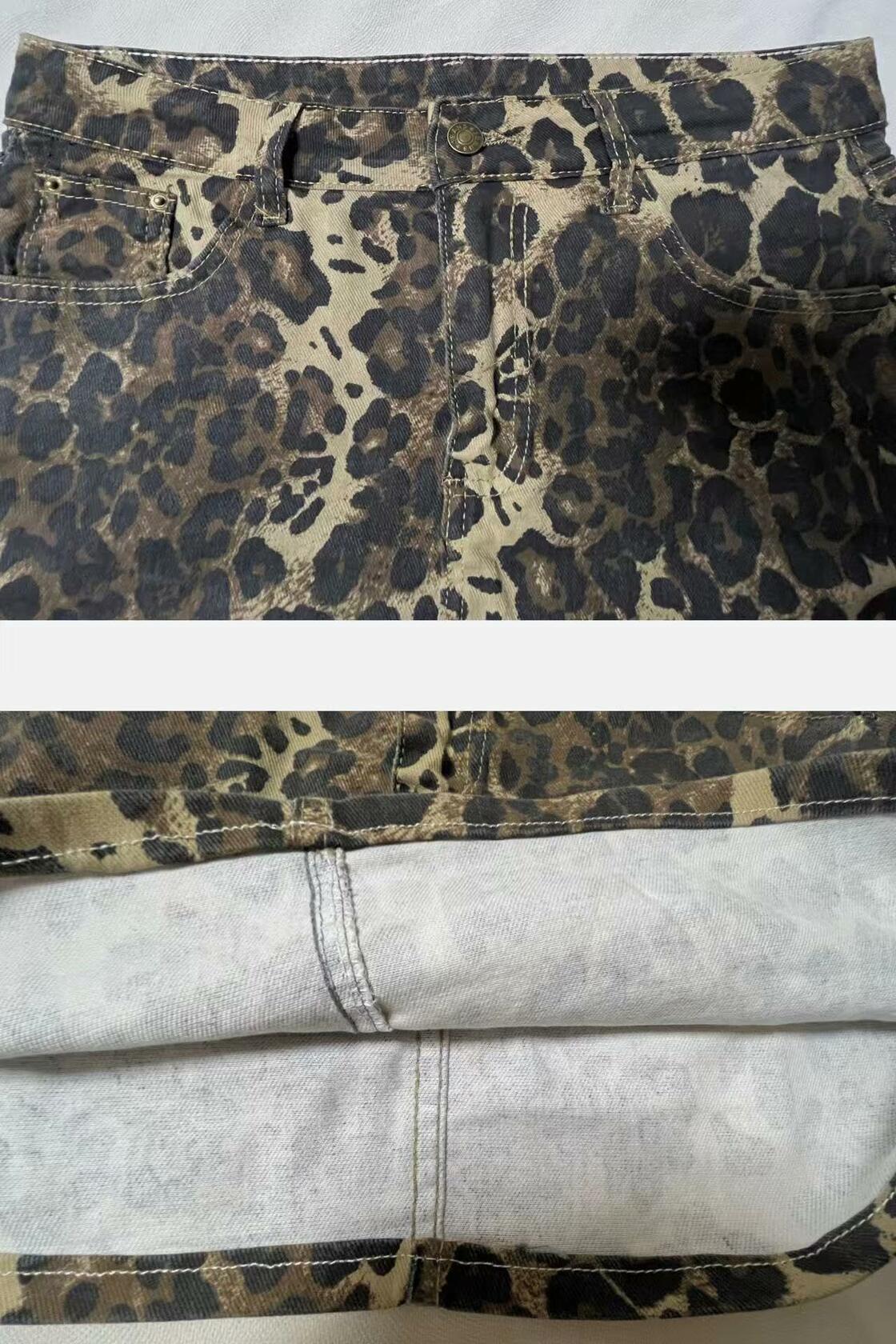 TYSSEDAL Women's Leopard Print Denim Mini Skirt High Waisted Small