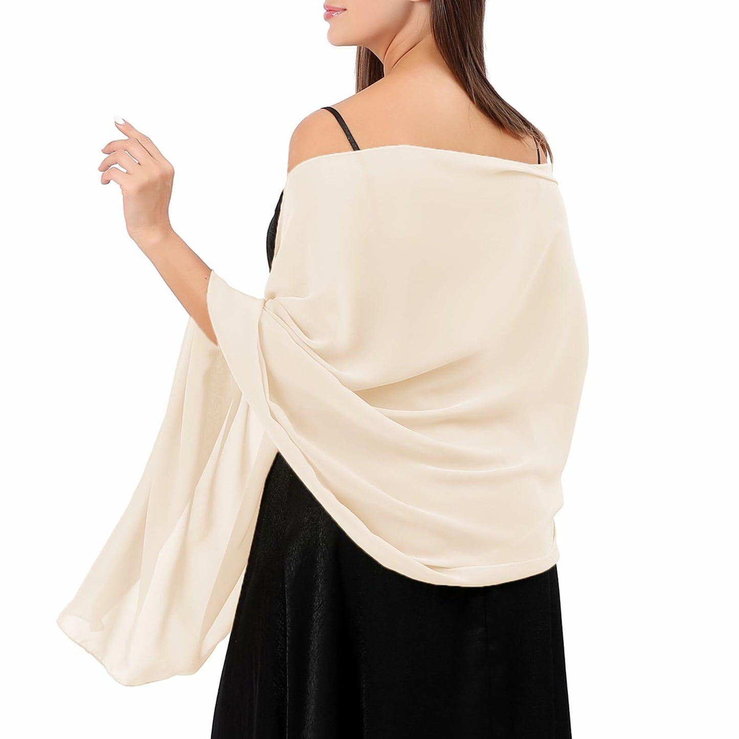 QIUTIMIY Sheer Chiffon Shawl Wrap Elegant Wedding Evening Scarf White W70cm