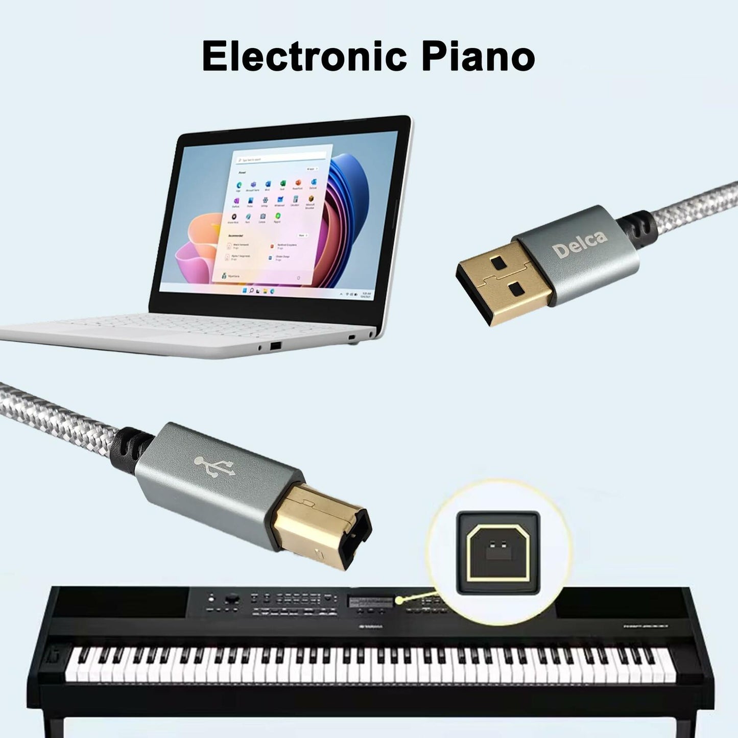 Delca 6ft Nylon Braided USB 2.0 Printer Cable Type A to B Gray