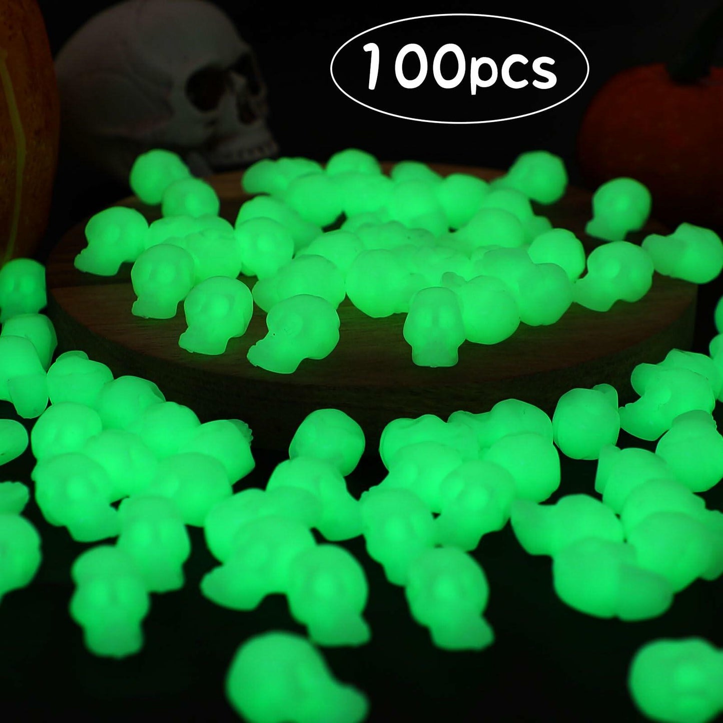 CCINEE 100PCS Glow in the Dark Mini Skull Heads Halloween Party Decor