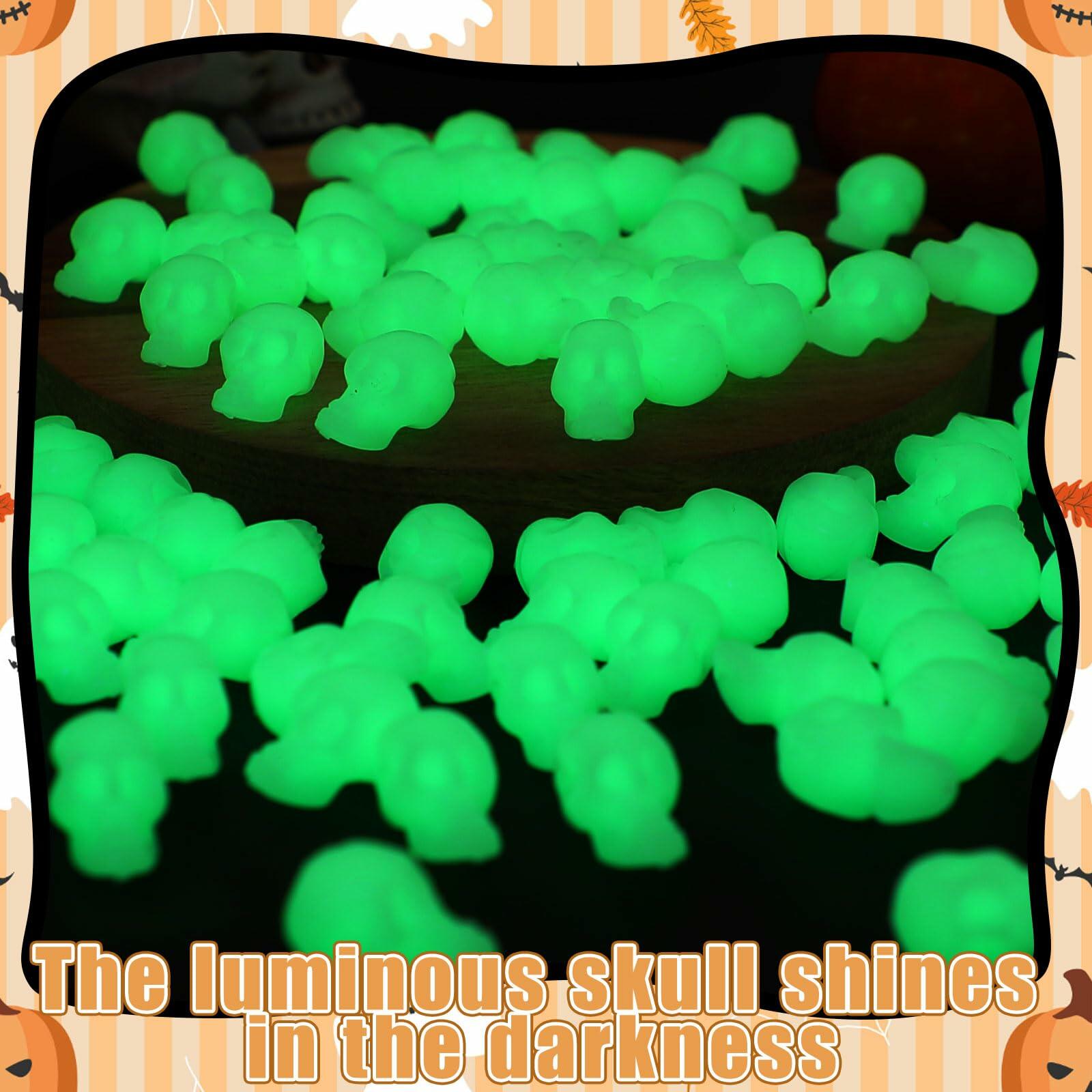 CCINEE 100PCS Glow in the Dark Mini Skull Heads Halloween Party Decor