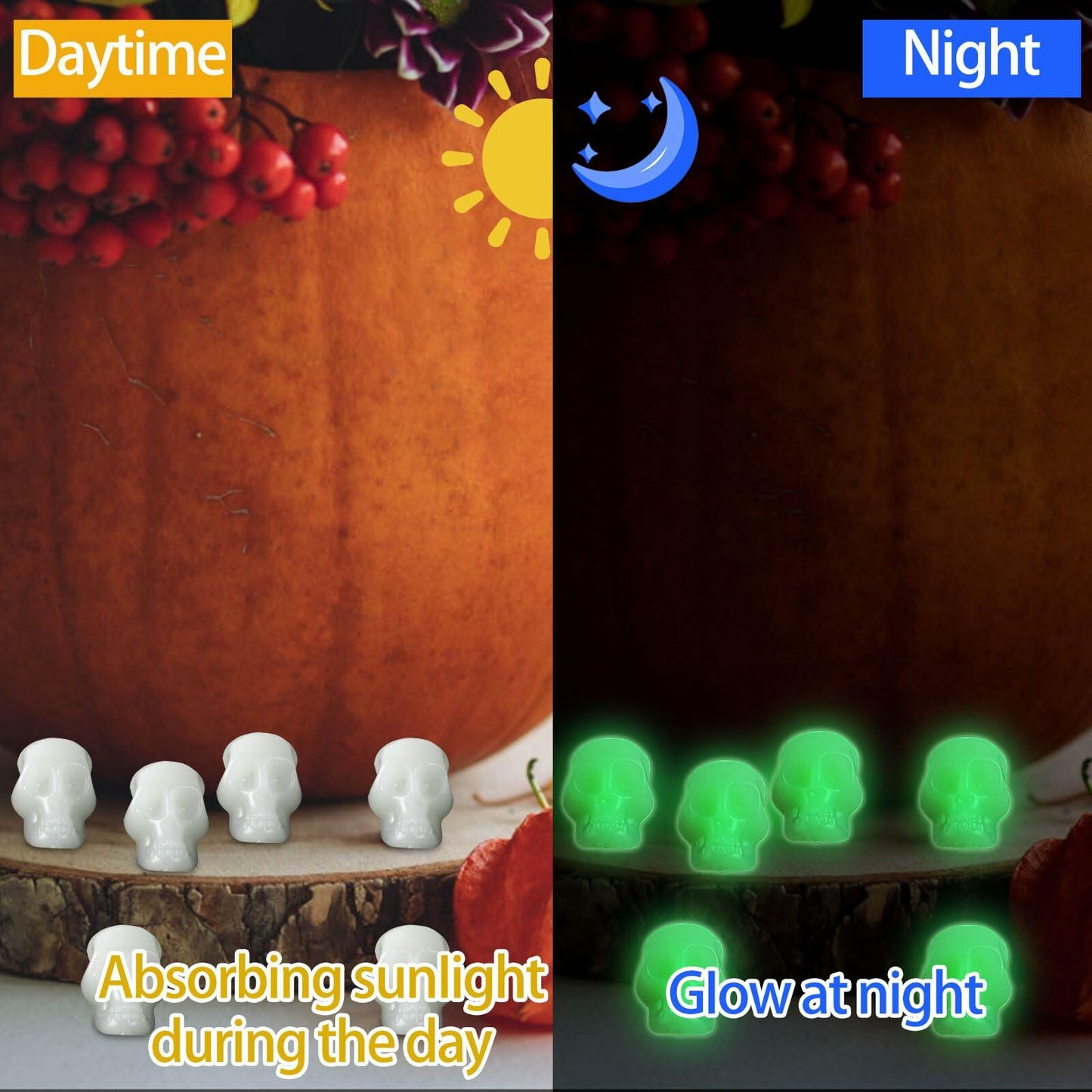 CCINEE 100PCS Glow in the Dark Mini Skull Heads Halloween Party Decor