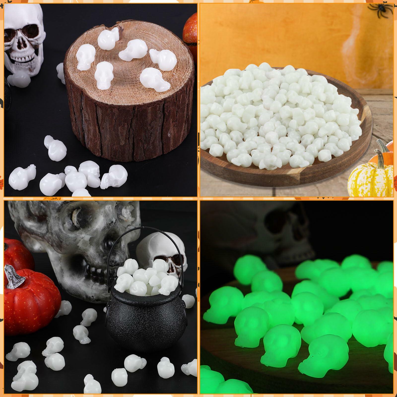 CCINEE 100PCS Glow in the Dark Mini Skull Heads Halloween Party Decor