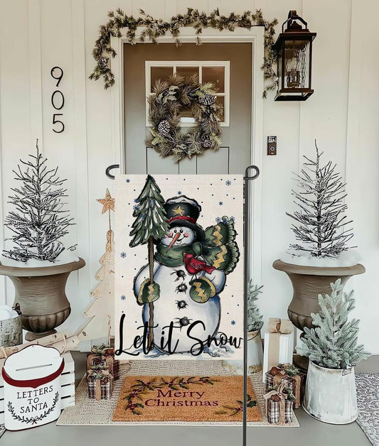Fapulee Winter Snowman Garden Flag – 12x18in Double-Sided Christmas Yard Decor