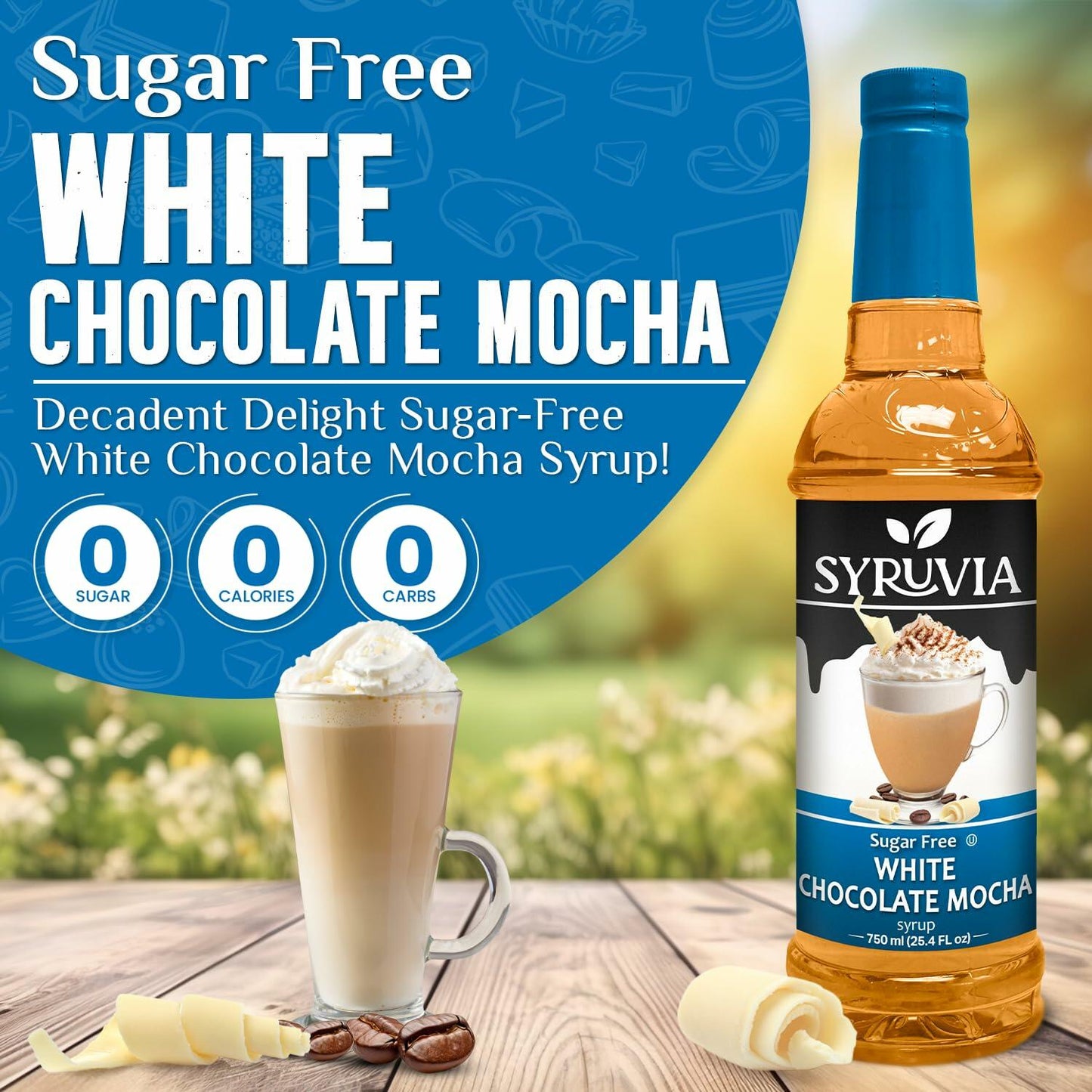 Syruvia Sugar-Free White Chocolate Mocha Coffee Syrup – 25.4 fl oz