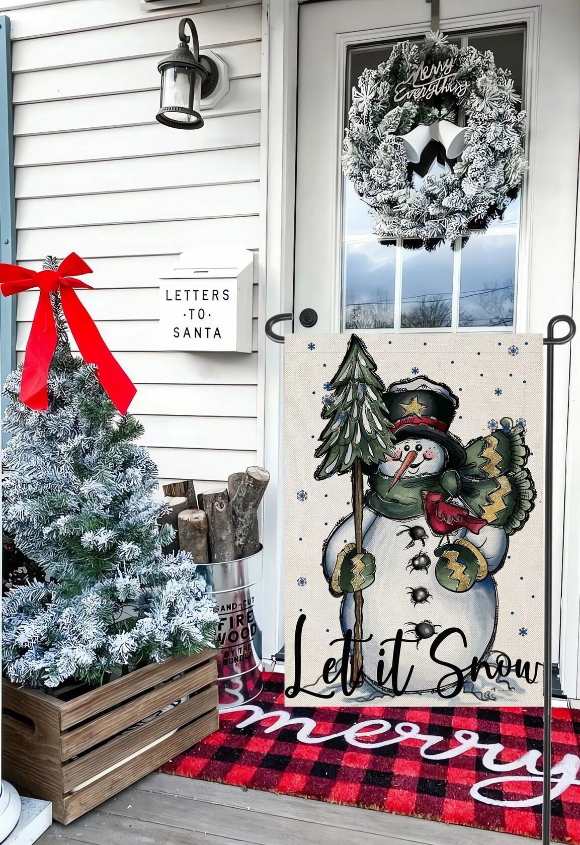 Fapulee Winter Snowman Garden Flag – 12x18in Double-Sided Christmas Yard Decor