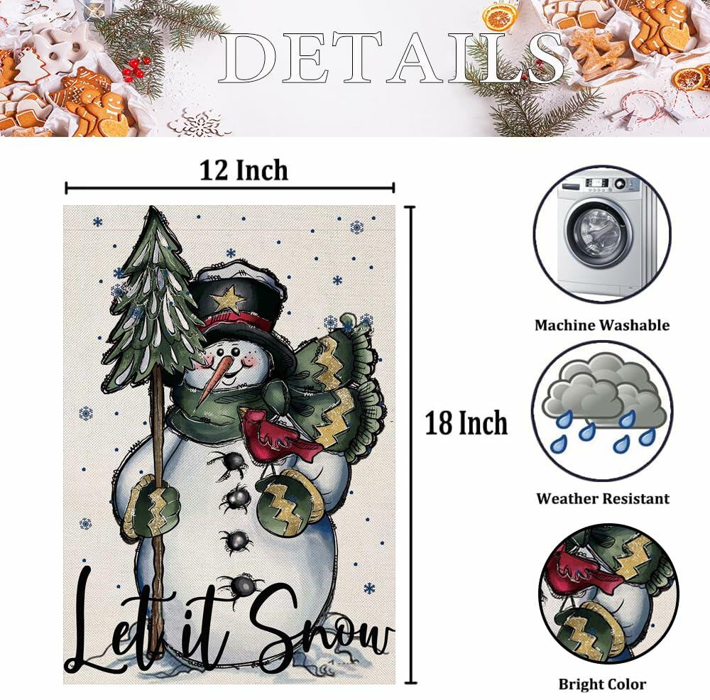 Fapulee Winter Snowman Garden Flag – 12x18in Double-Sided Christmas Yard Decor