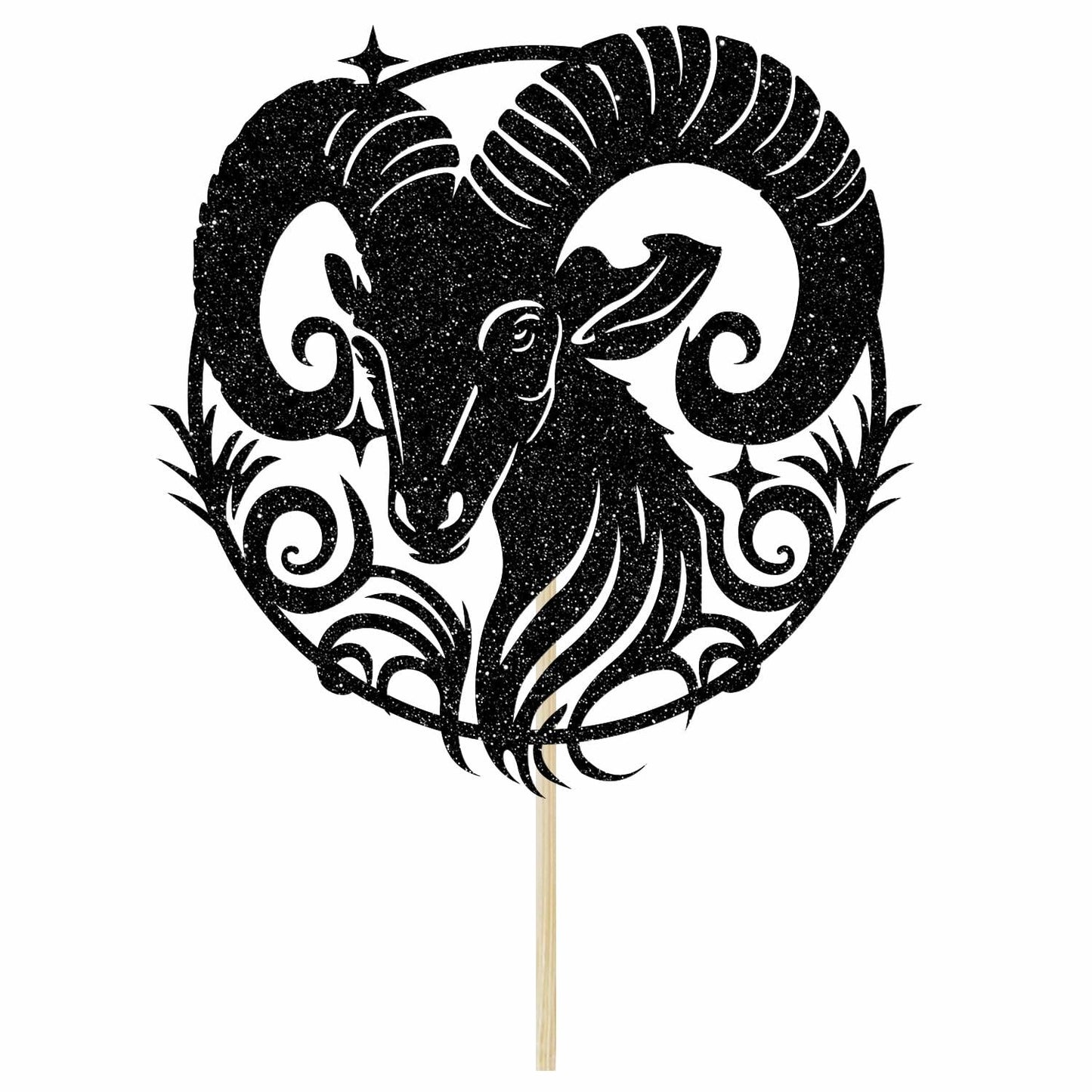 Aries Cake Topper – Black Glitter Zodiac Birthday Party Decor