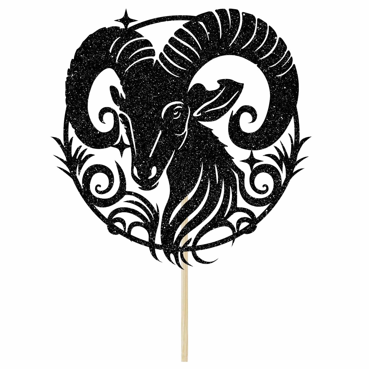 Aries Cake Topper – Black Glitter Zodiac Birthday Party Decor