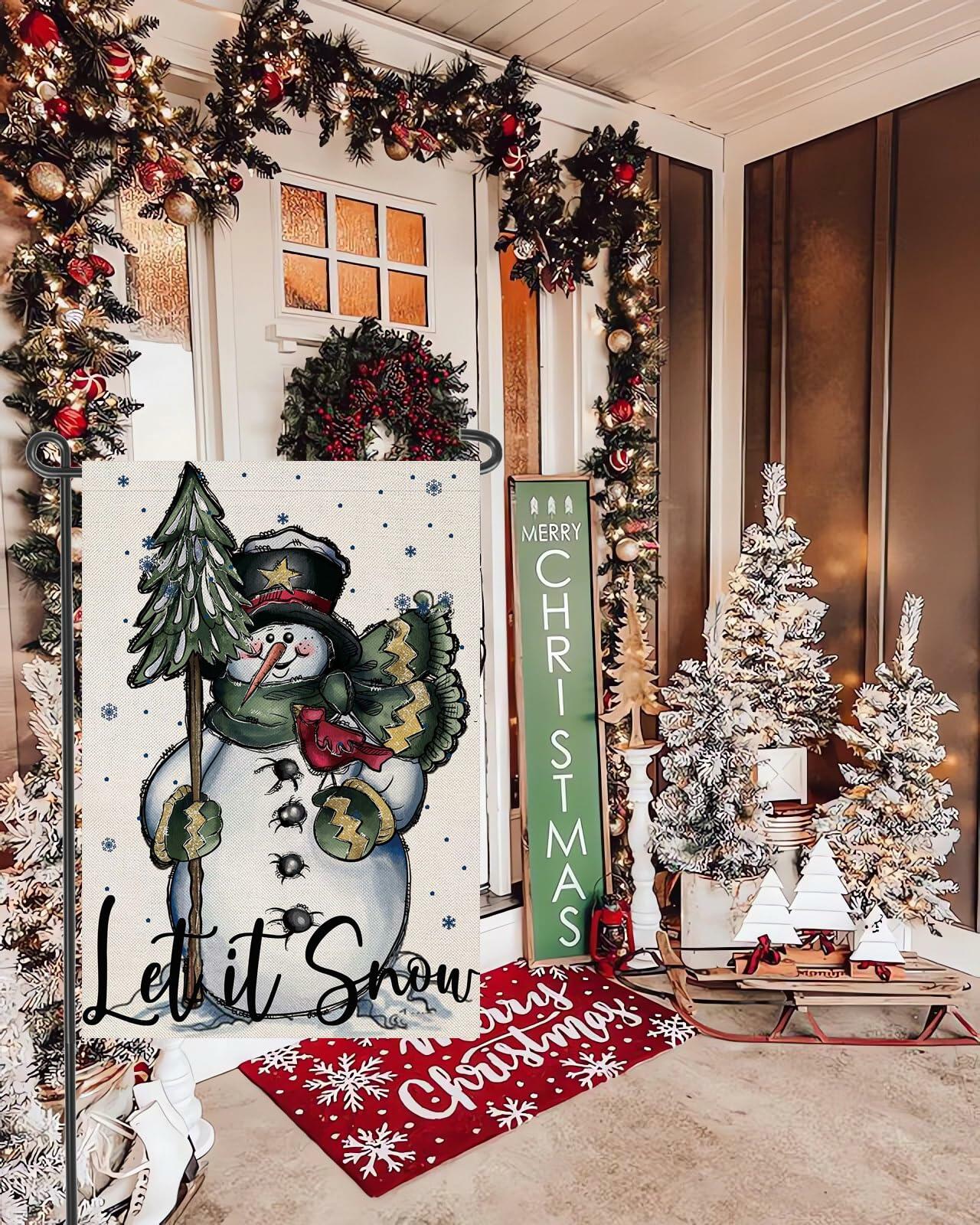 Fapulee Winter Snowman Garden Flag – 12x18in Double-Sided Christmas Yard Decor