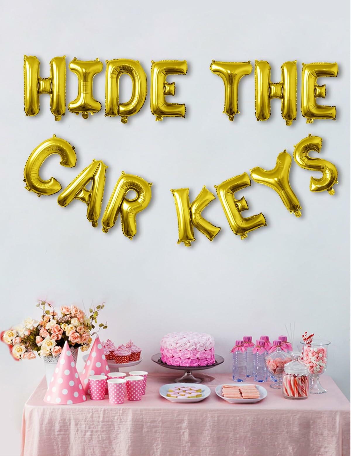 Tuoyi 16" Gold “HIDE THE CAR KEYS” Balloon Banner – 3D Foil Party Decor
