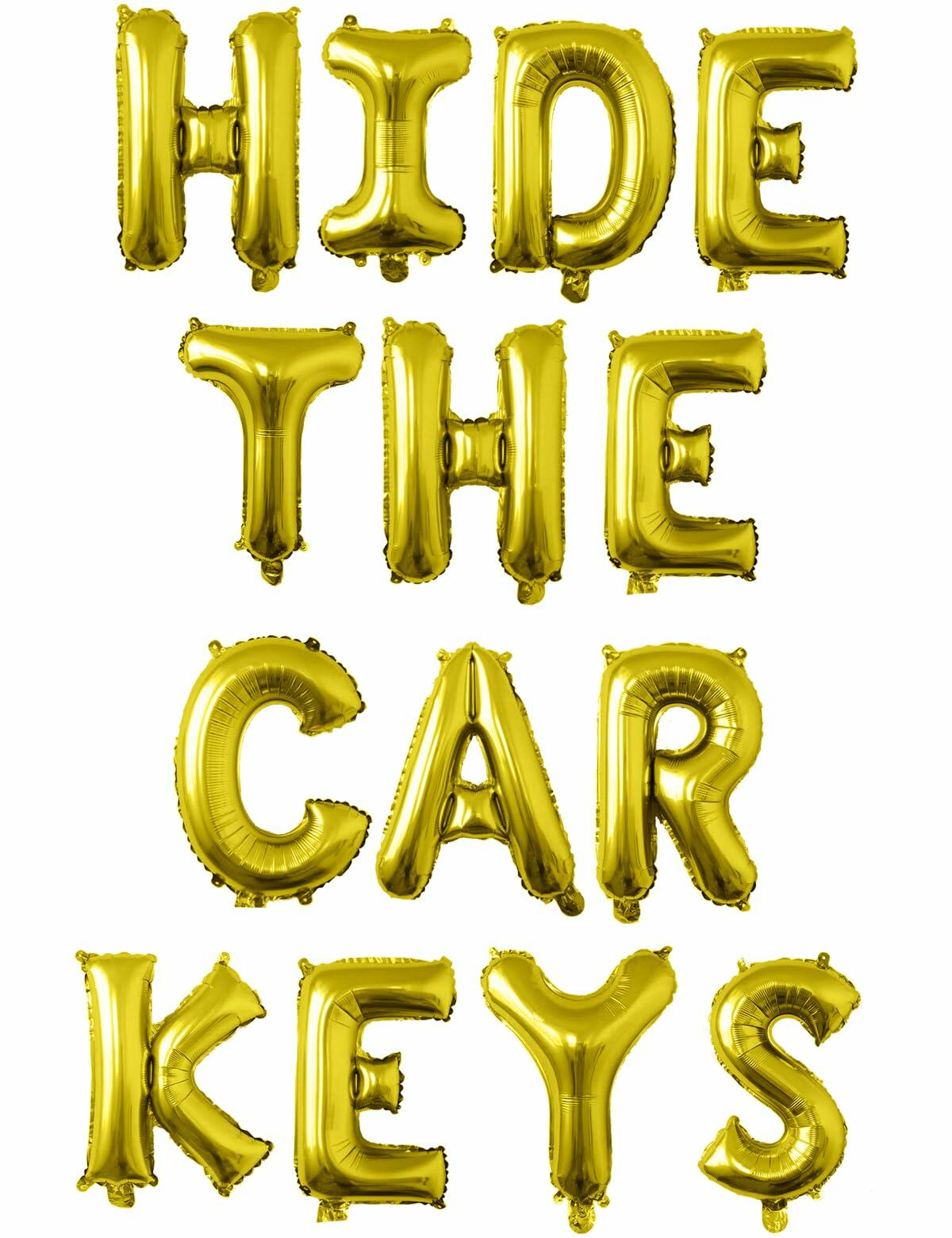 Tuoyi 16" Gold “HIDE THE CAR KEYS” Balloon Banner – 3D Foil Party Decor
