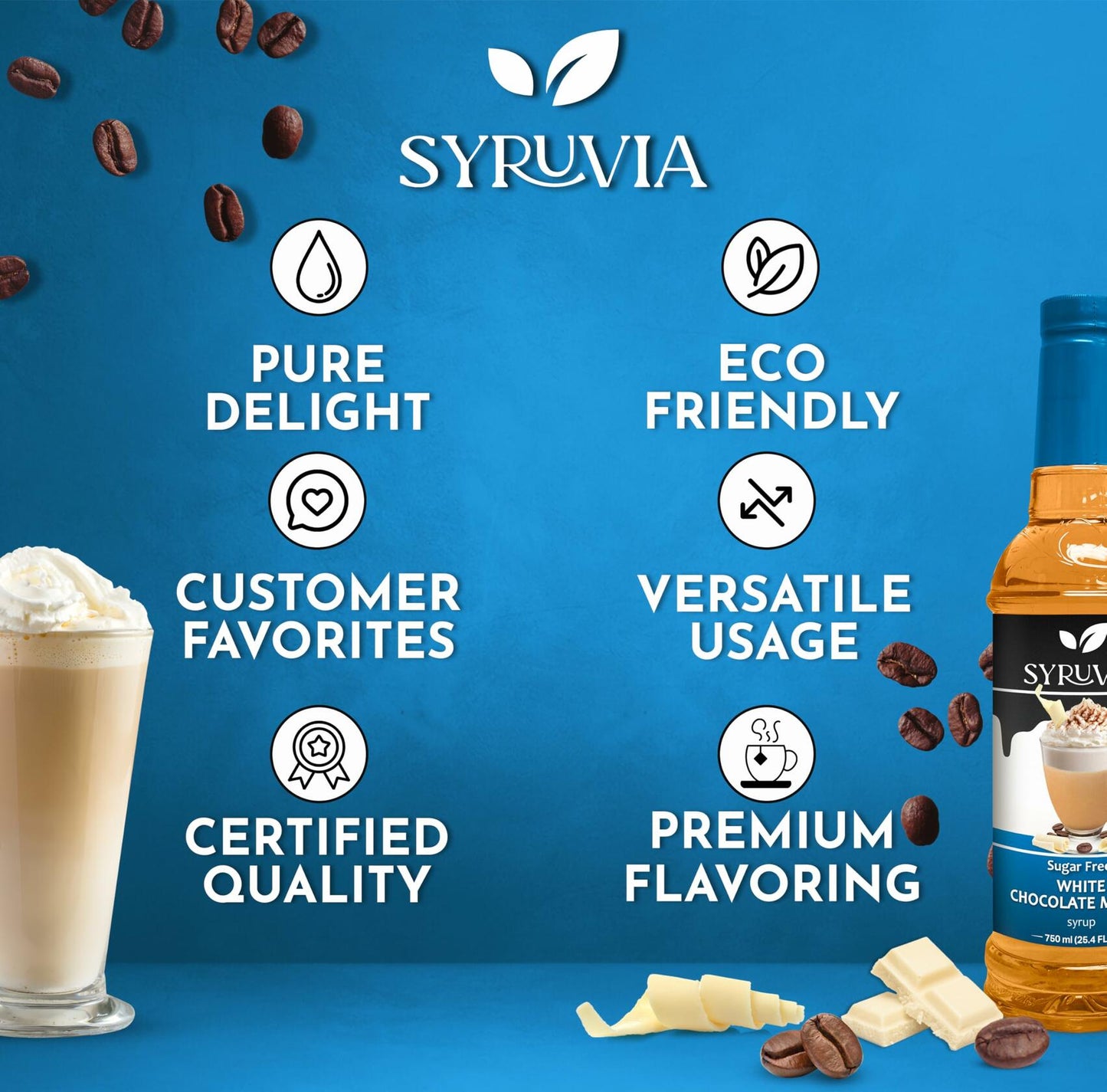Syruvia Sugar-Free White Chocolate Mocha Coffee Syrup – 25.4 fl oz