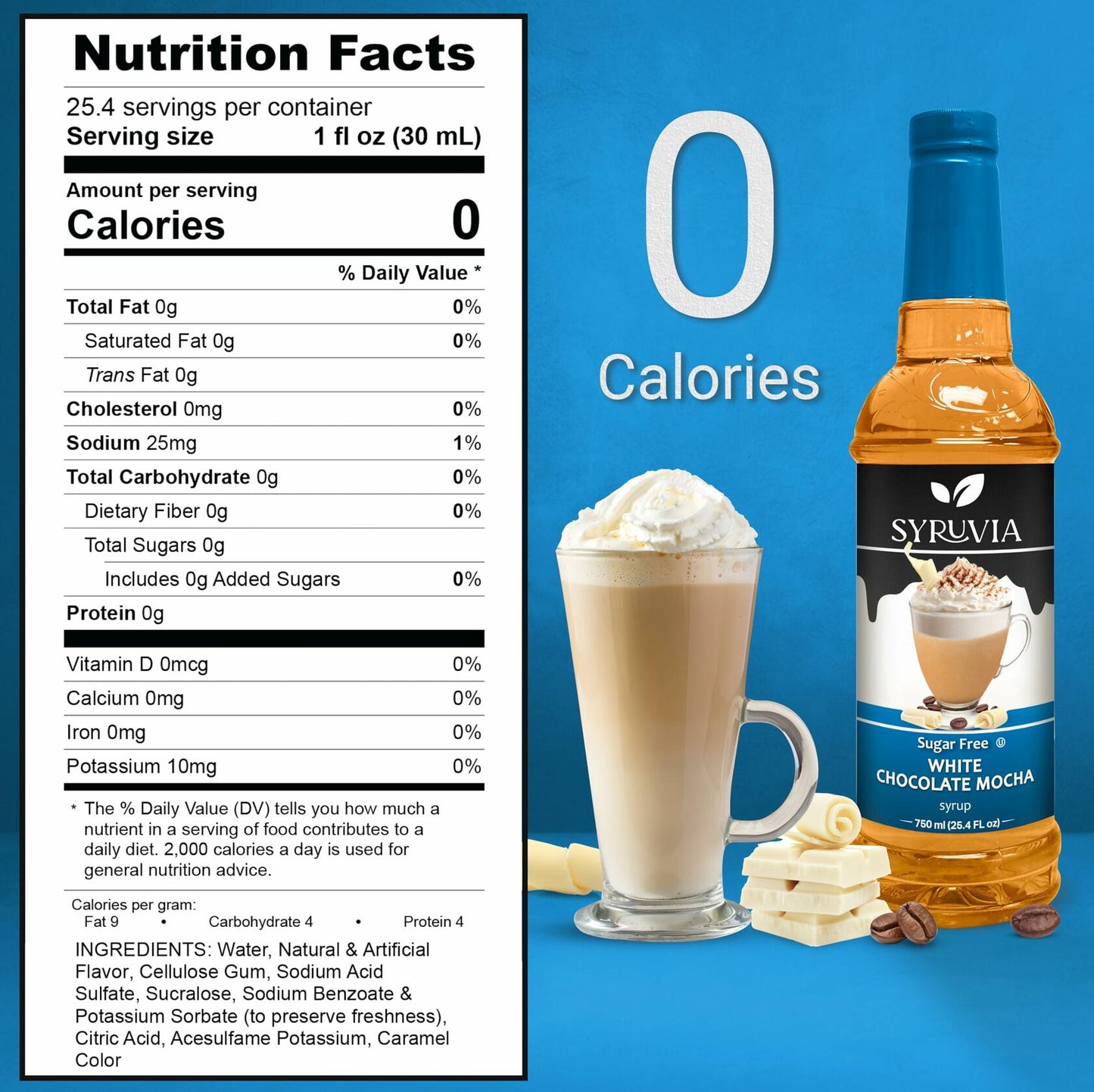 Syruvia Sugar-Free White Chocolate Mocha Coffee Syrup – 25.4 fl oz