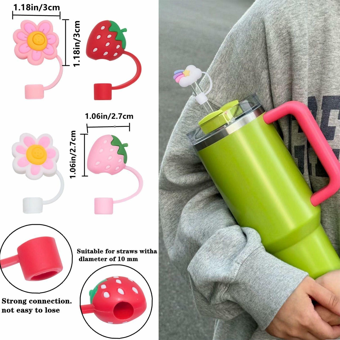 5Pcs Silicone Straw Covers for Stanley Cup 30&40oz Tumbler Pink Reusable