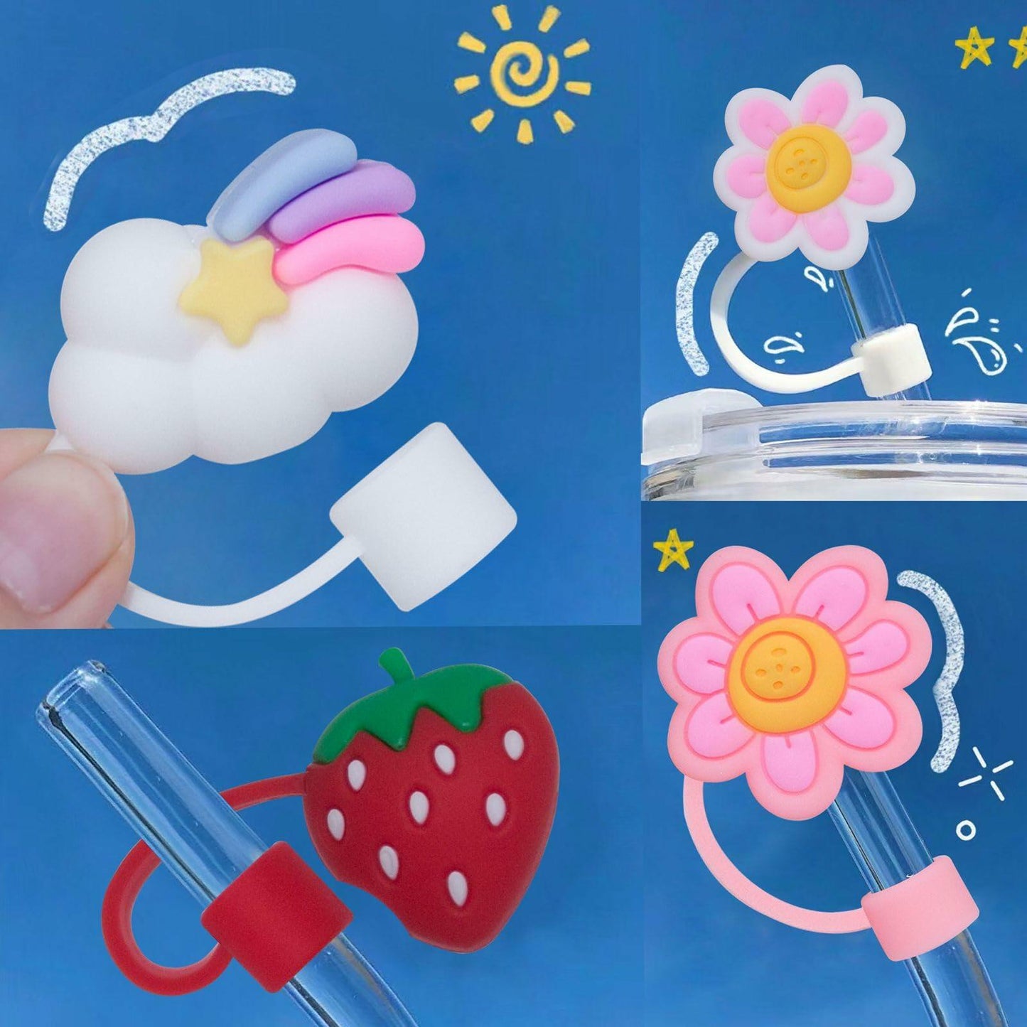 5Pcs Silicone Straw Covers for Stanley Cup 30&40oz Tumbler Pink Reusable