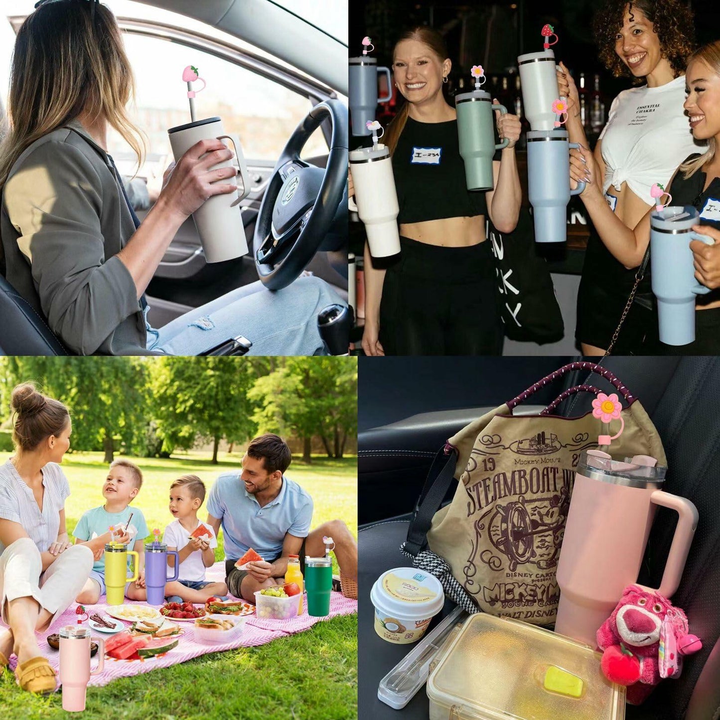 5Pcs Silicone Straw Covers for Stanley Cup 30&40oz Tumbler Pink Reusable