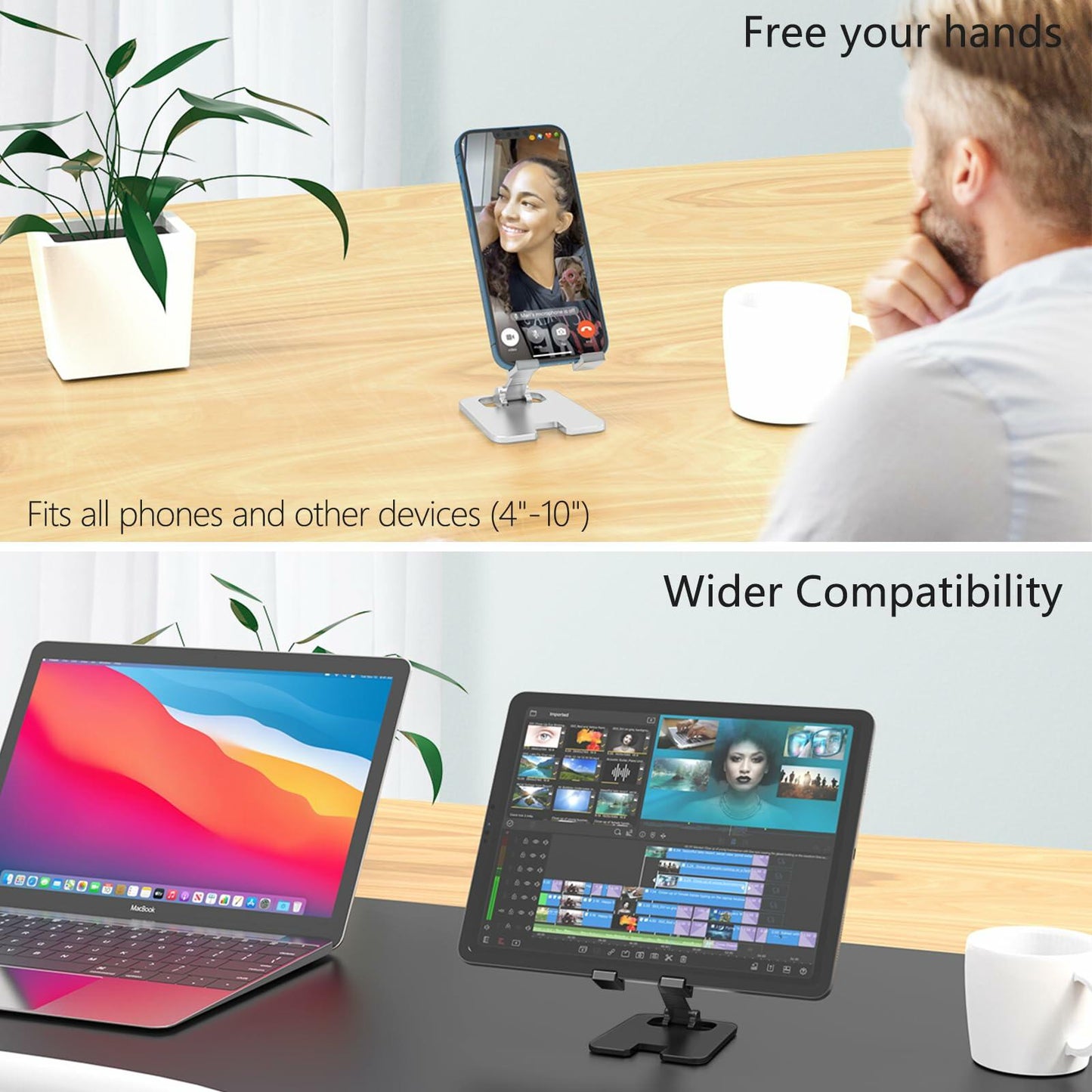 Meliya Foldable Aluminum Adjustable Cell Phone Stand Holder for Desk Silver