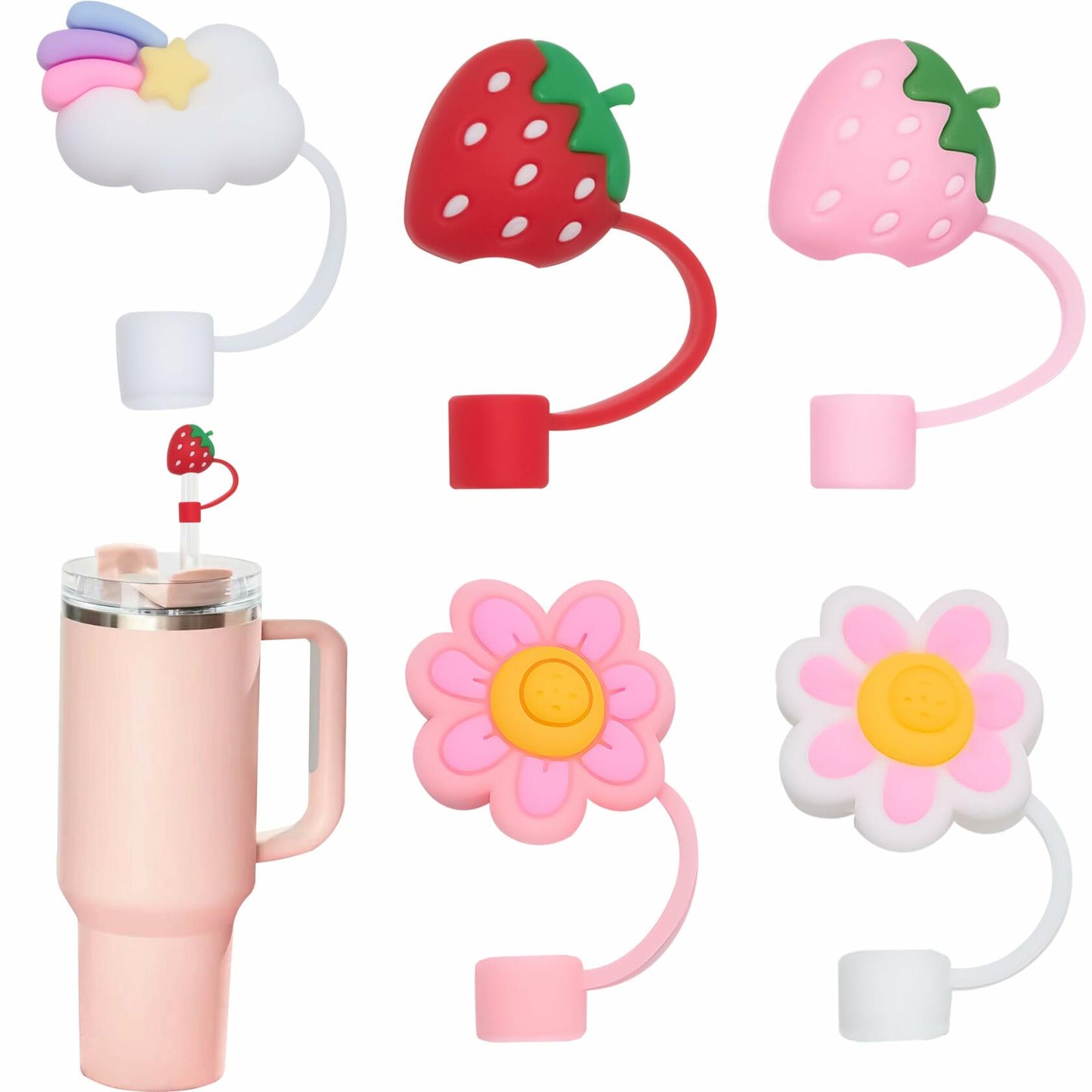 5Pcs Silicone Straw Covers for Stanley Cup 30&40oz Tumbler Pink Reusable