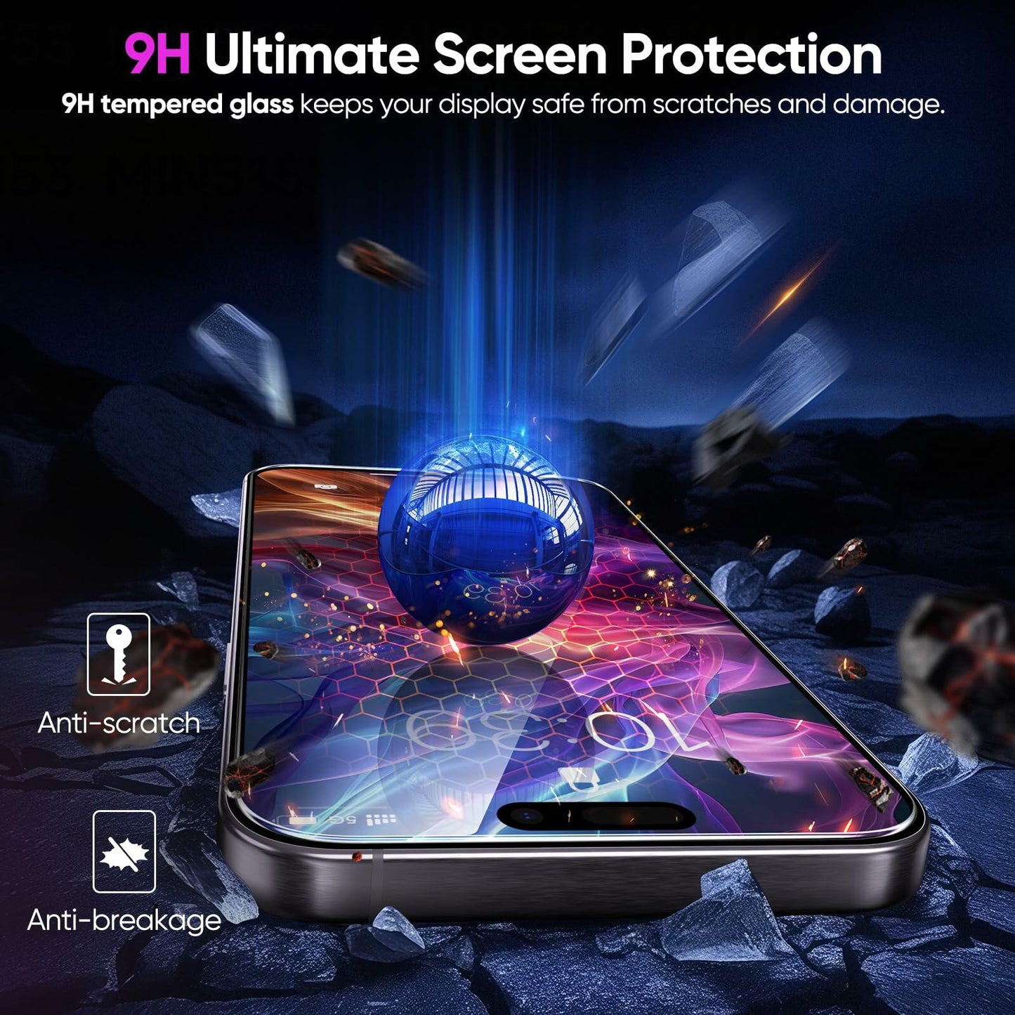 MINSLIS iPhone 16 Pro Screen Protector 9H Tempered Glass HD Clear Case Friendly