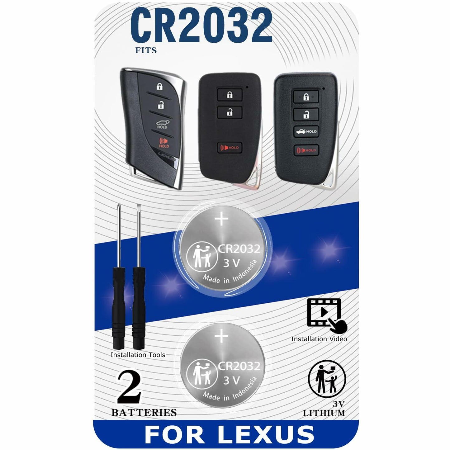 Key Fob Battery Replacement for Lexus Smart Remote CR2032 2-Pack
