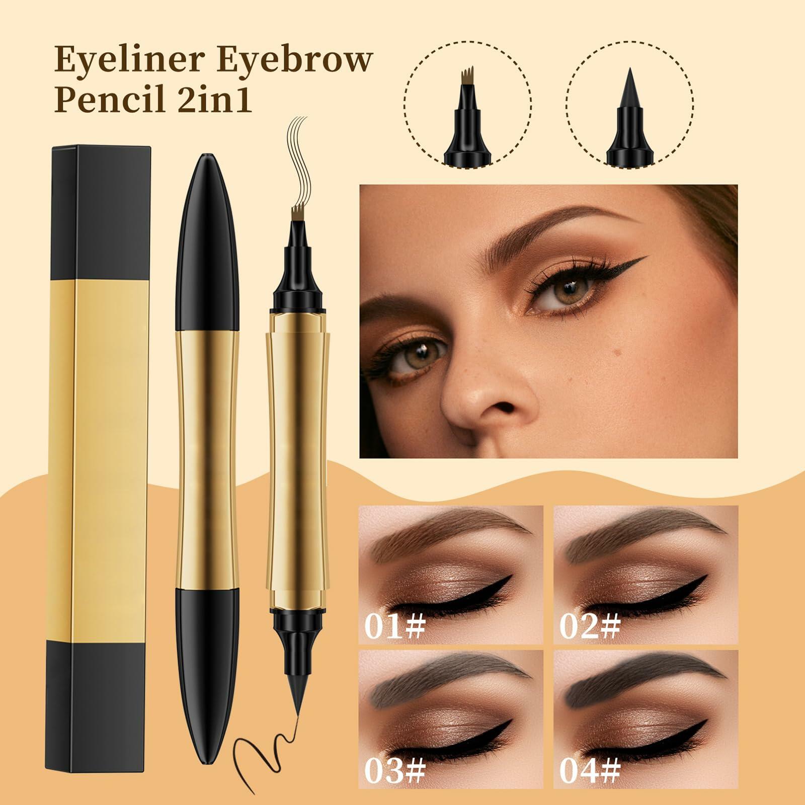 2-in-1 3D Microblading Eyebrow & Eyeliner Pencil Waterproof Grey