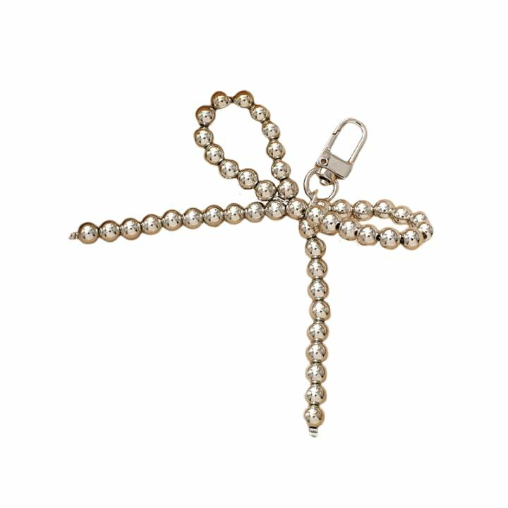 WJR Pearl Bow Bead Keychain Charm Elegant Bowknot Keyring Silver