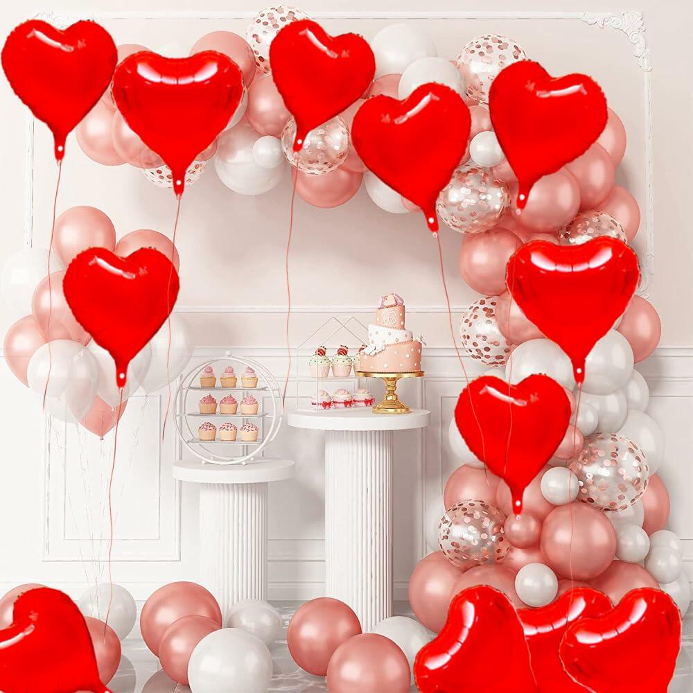 30 Pcs 18" Red Heart Foil Balloons w/ Ribbon for Party & Wedding