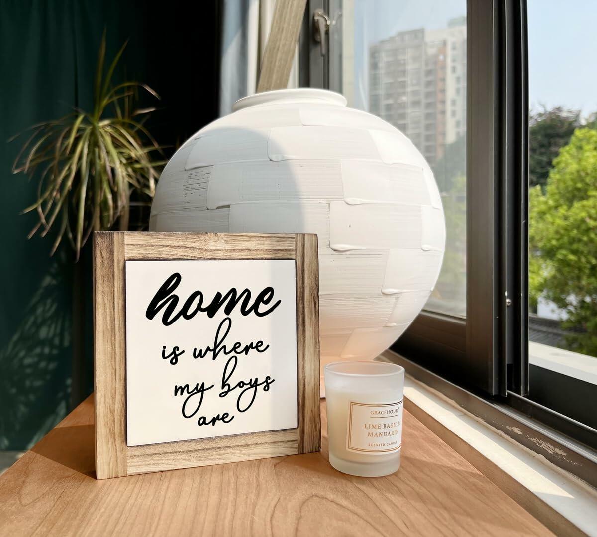 Rustic Wood Sign Inspirational Plaque 'Home Is Where My Boys Are'