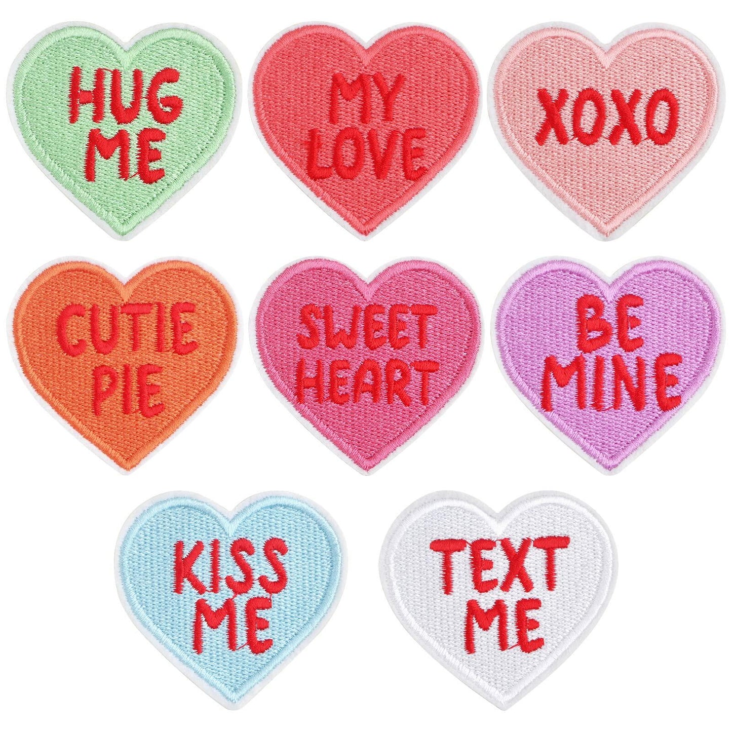 8 Heart-Shaped Embroidered Patches Sew-On DIY Applique for Jeans & Dress