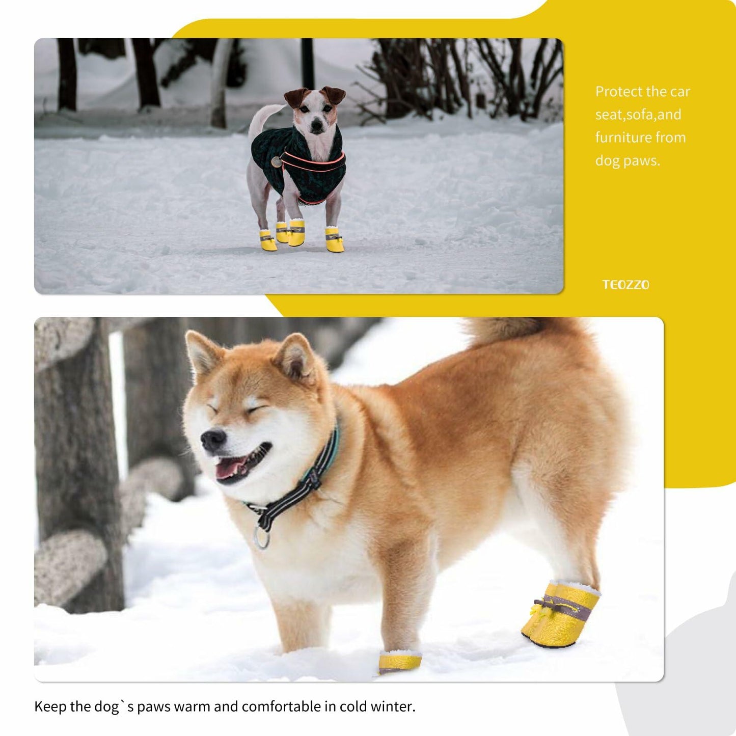 TEOZZO Dog Boots Warm Puppy Paw Protector Reflective Strip Size 6 Yellow 4PCs