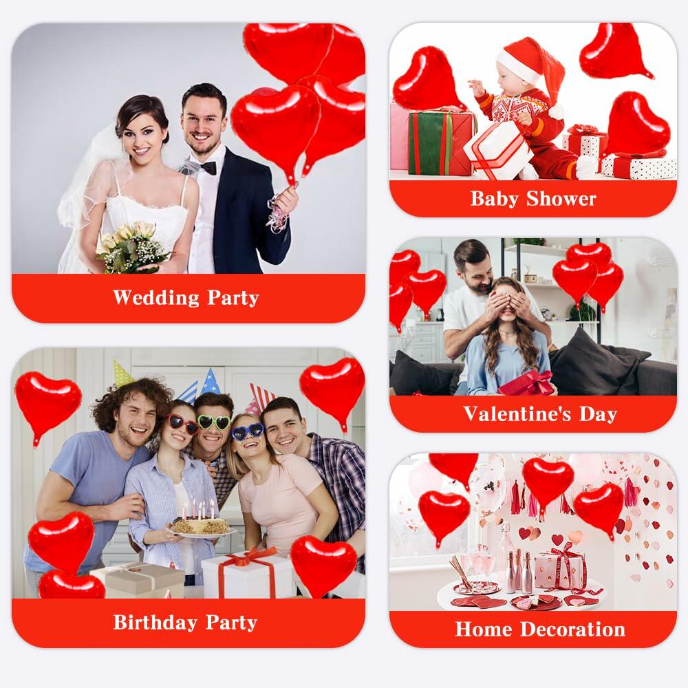 30 Pcs 18" Red Heart Foil Balloons w/ Ribbon for Party & Wedding
