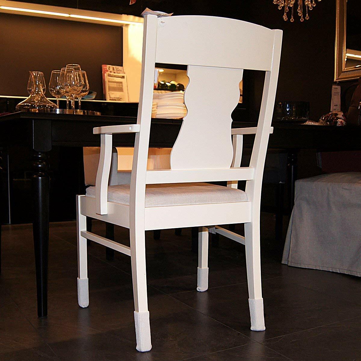 16 White Knitting Wool Chair Leg Socks Furniture Floor Protectors TEKEFT