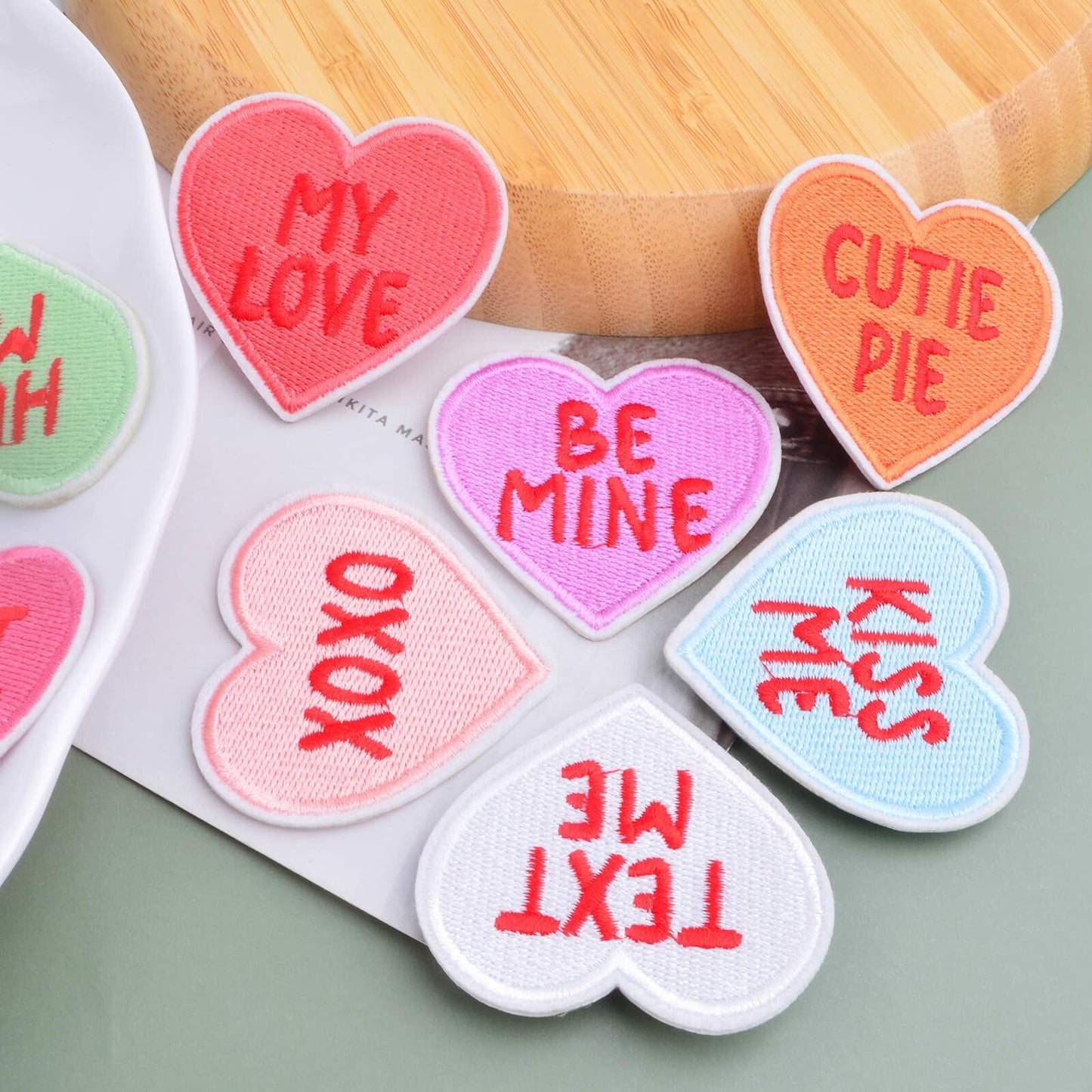 8 Heart-Shaped Embroidered Patches Sew-On DIY Applique for Jeans & Dress