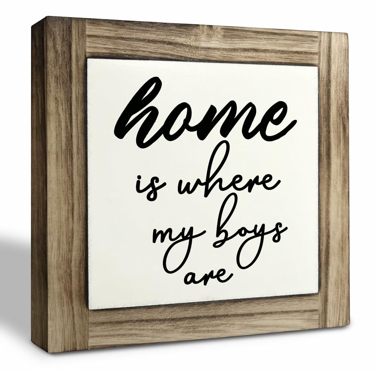 Rustic Wood Sign Inspirational Plaque 'Home Is Where My Boys Are'