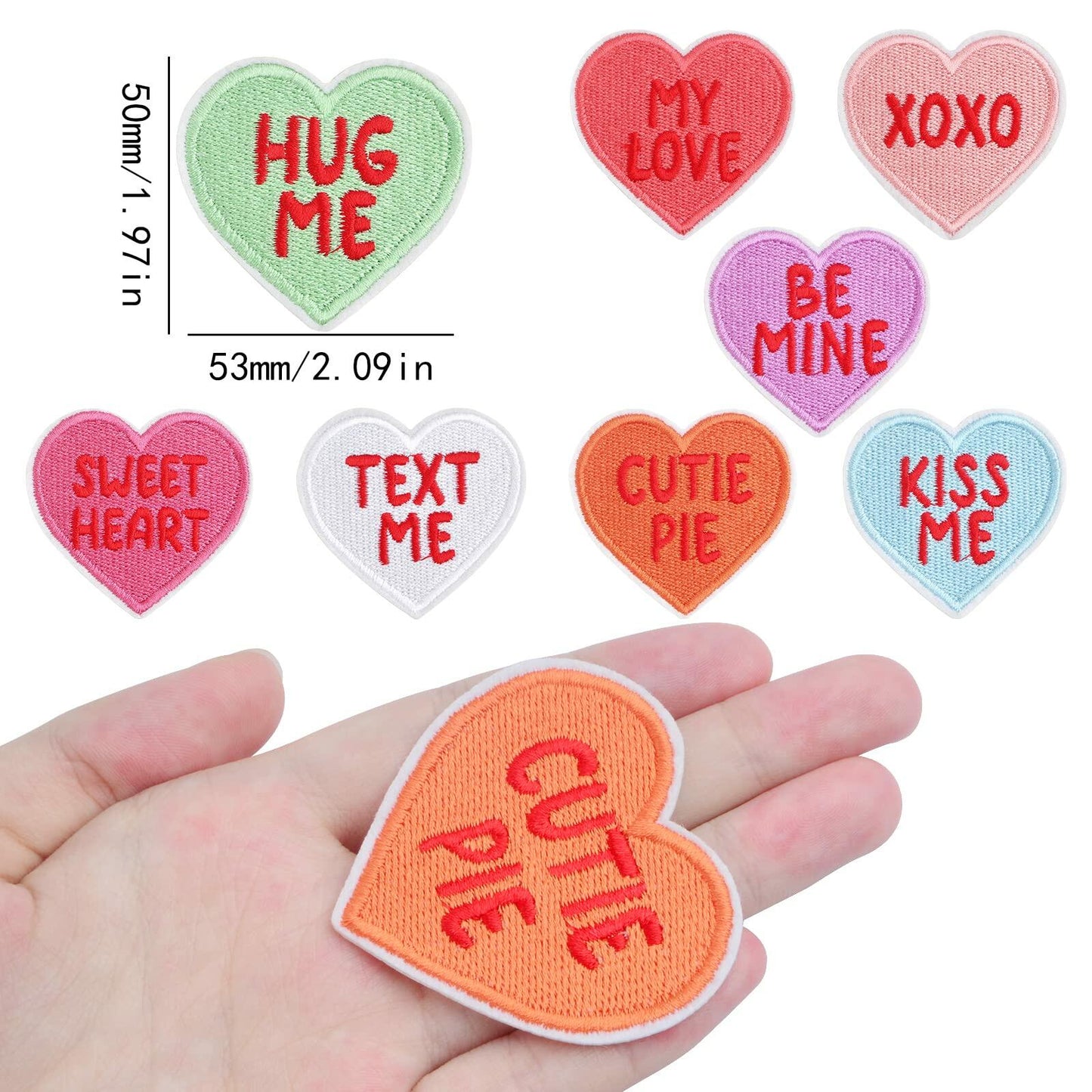 8 Heart-Shaped Embroidered Patches Sew-On DIY Applique for Jeans & Dress