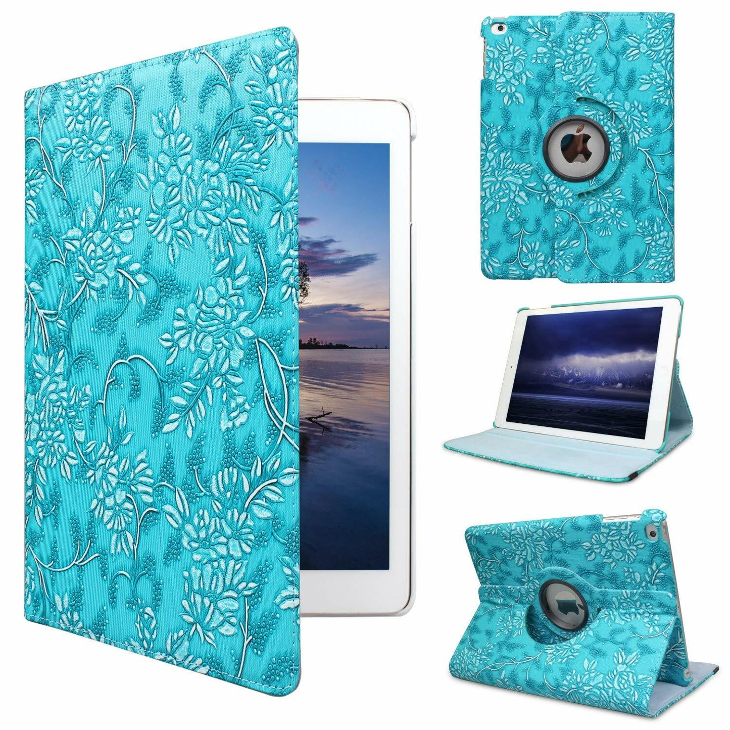 iPad Pro 12.9" 6th Gen Case with Rotating Stand & Auto Sleep/Wake – Blue Flowers