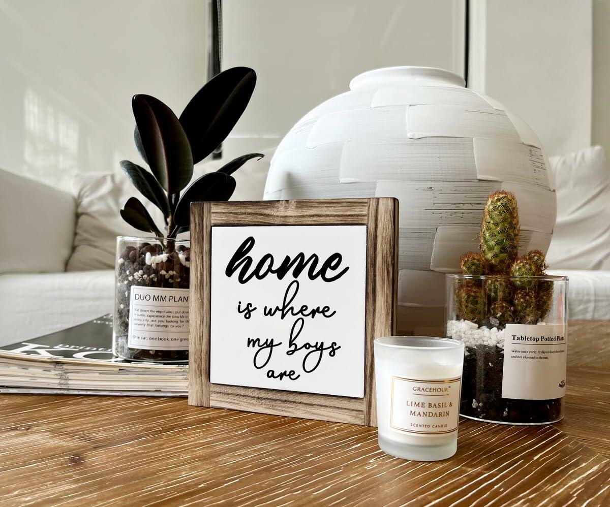 Rustic Wood Sign Inspirational Plaque 'Home Is Where My Boys Are'