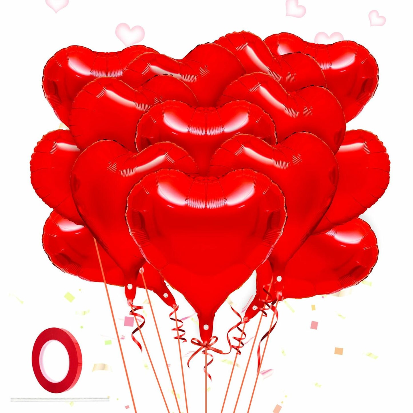 30 Pcs 18" Red Heart Foil Balloons w/ Ribbon for Party & Wedding