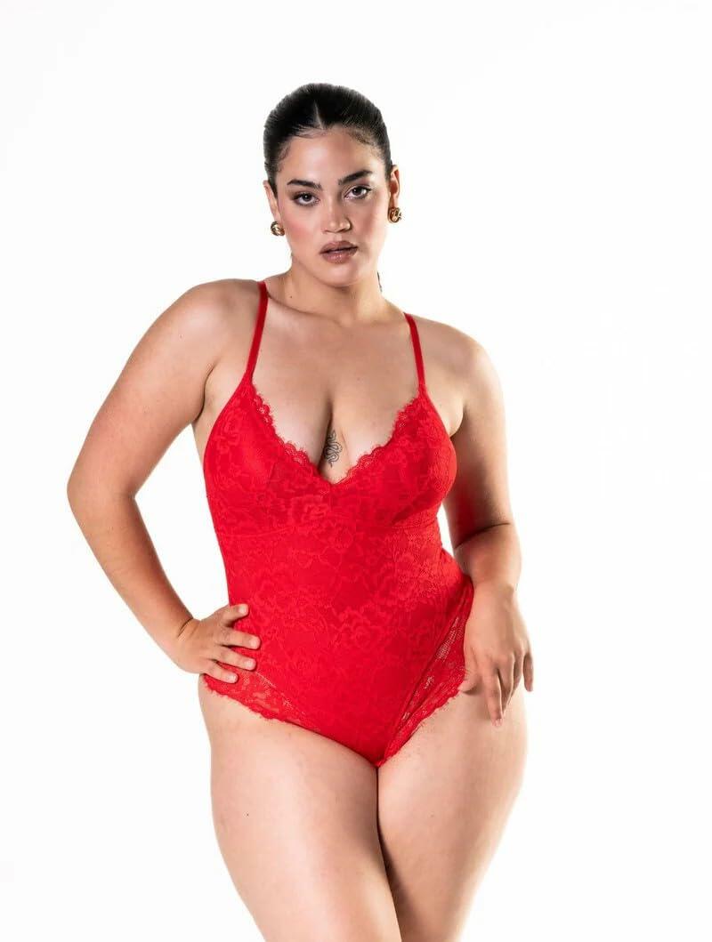HeyShape Shapewear Laced Bodysuit - Red M