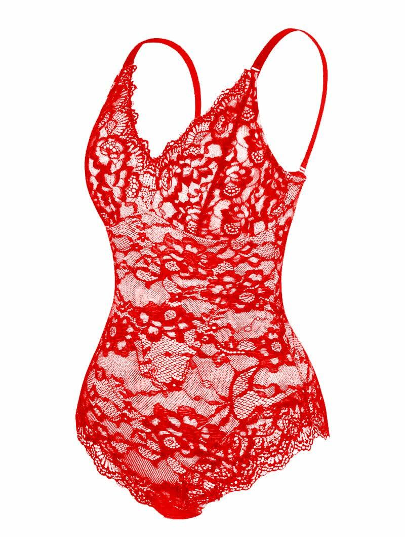 HeyShape Shapewear Laced Bodysuit - Red M